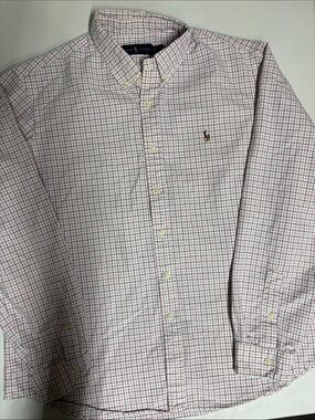 Ralph Lauren Men’s XL Button Down Shirt Pink Navy Check Long Sleeve Pony Logo